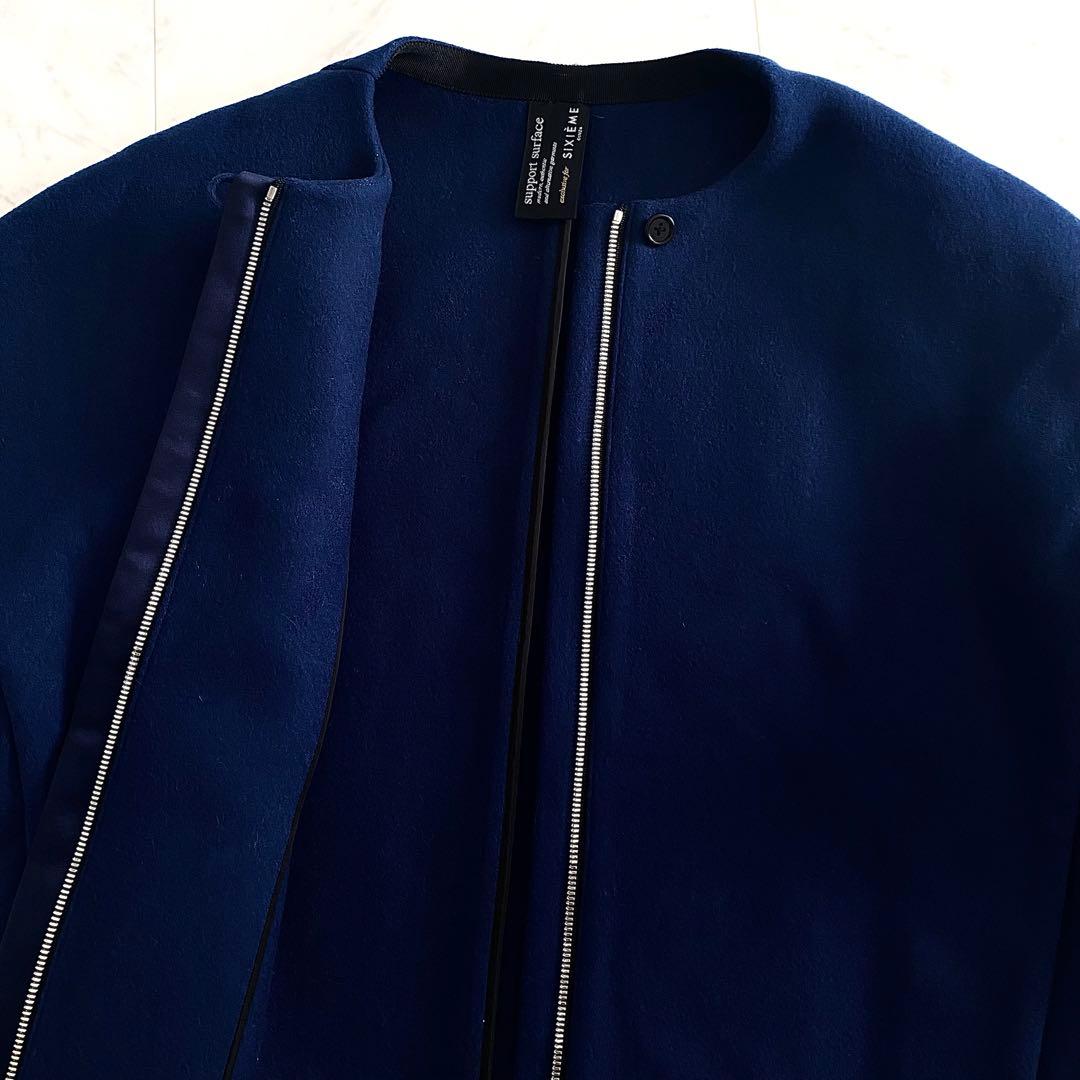 美品 サポートサーフェス×シジェームギンザ ノーカラーショート丈ウールコート 1