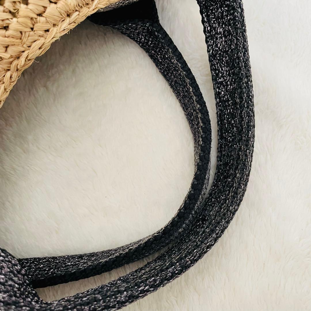 ヴィオラドーロ ラフィアかごバッグ　ラメ糸テープハンドル　牛革タッセル　保存袋