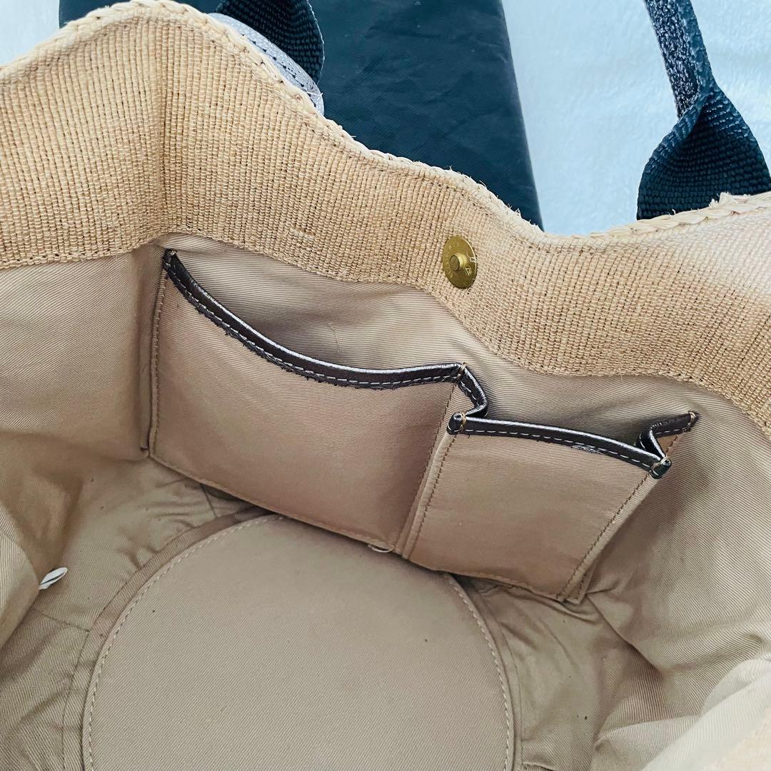 ヴィオラドーロ ラフィアかごバッグ　ラメ糸テープハンドル　牛革タッセル　保存袋