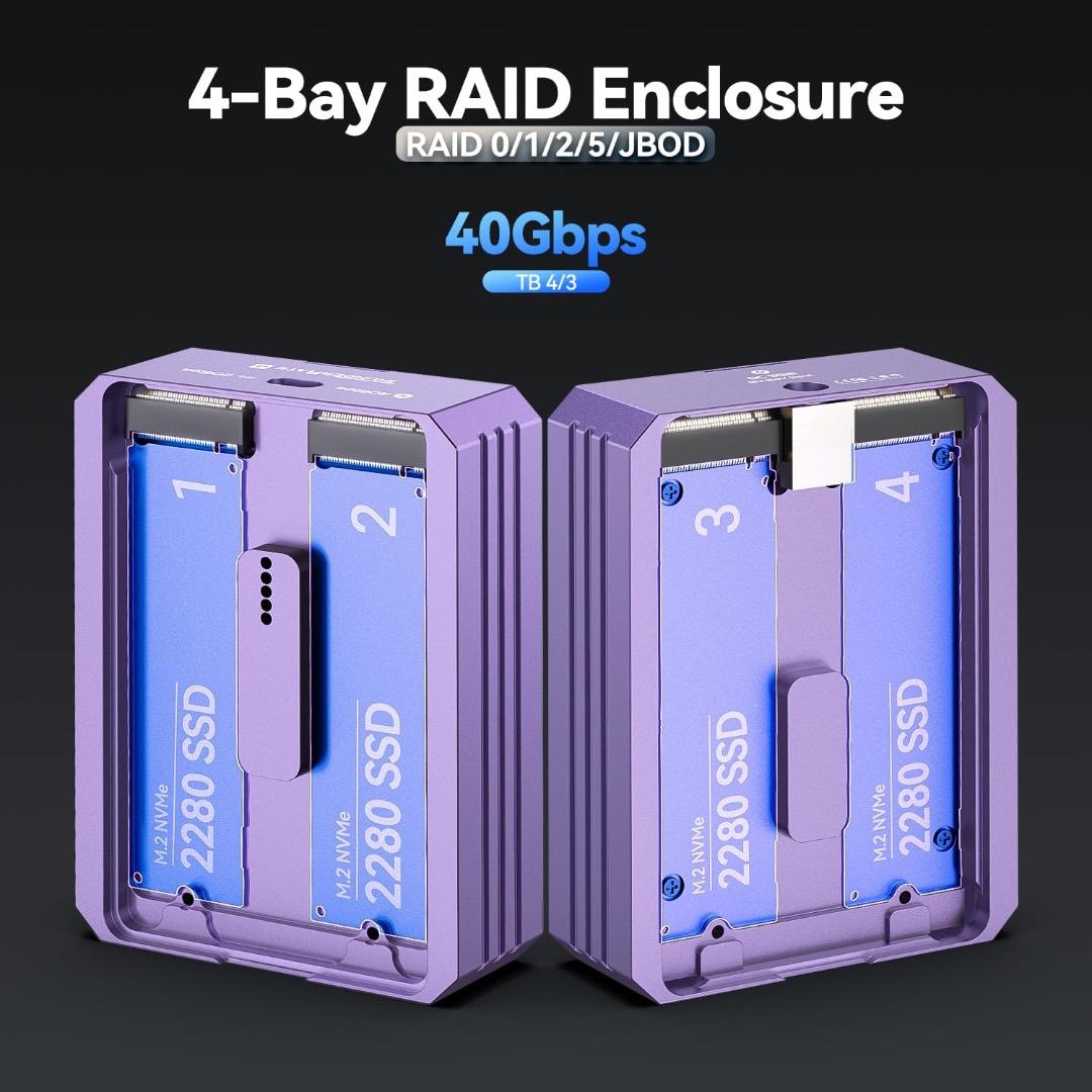 JEYI 4-bay NVME 外付けSSDケース 40Gbps DAS