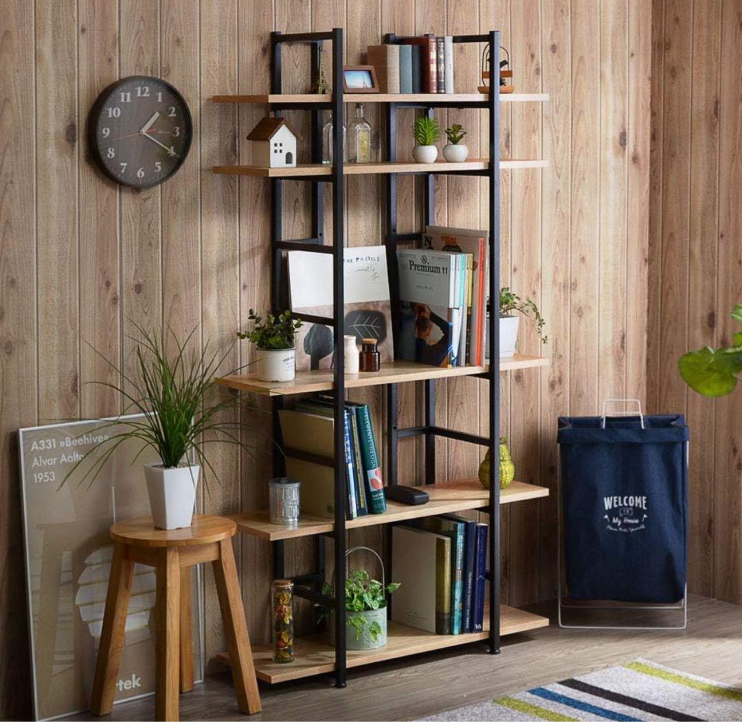 ワイエムワールド 本棚 オープンラック 5段 幅90cm 木製 オーク