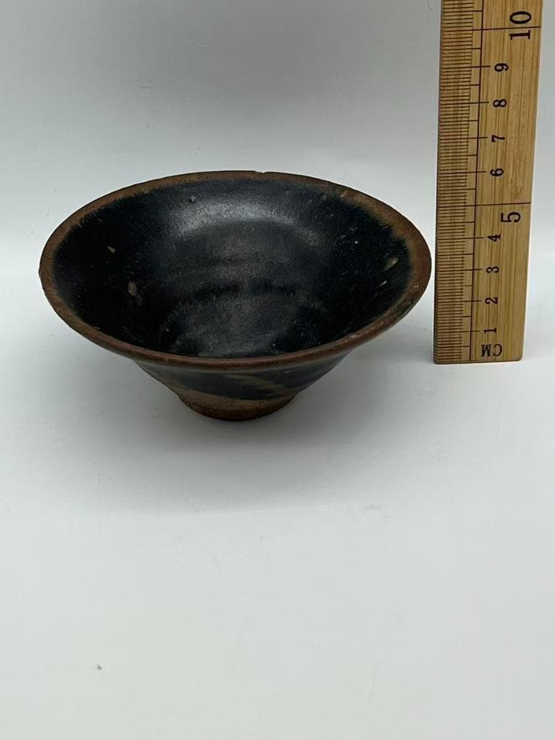 南宋から元時代　建窯黒釉斗笠天目茶碗 素麵茶碗　金口　高台(F-132)