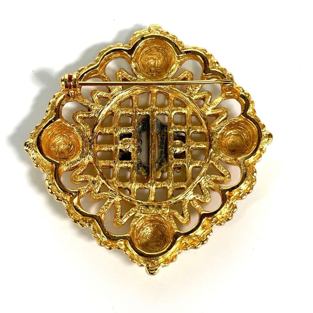 【美品】 DIOR ディオール ヴィンテージ ブローチ ゴールド ひし形