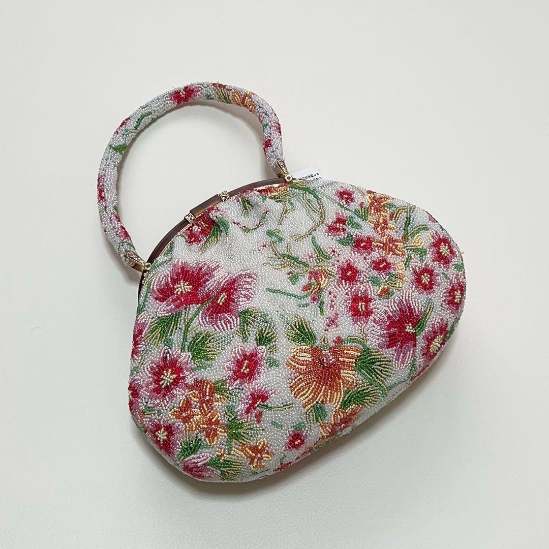 【未使用品】和装小物　和装用バッグ 総ビーズ刺繍 花柄