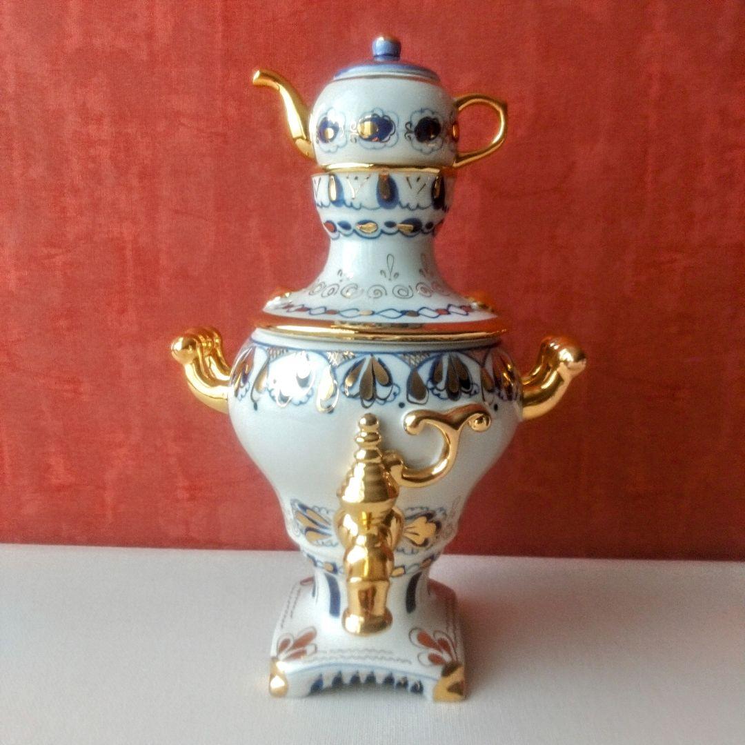美品◆旧ソ連製◆グジェリ陶器 サモワール 置物 ヴィンテージ ハンドペイント
