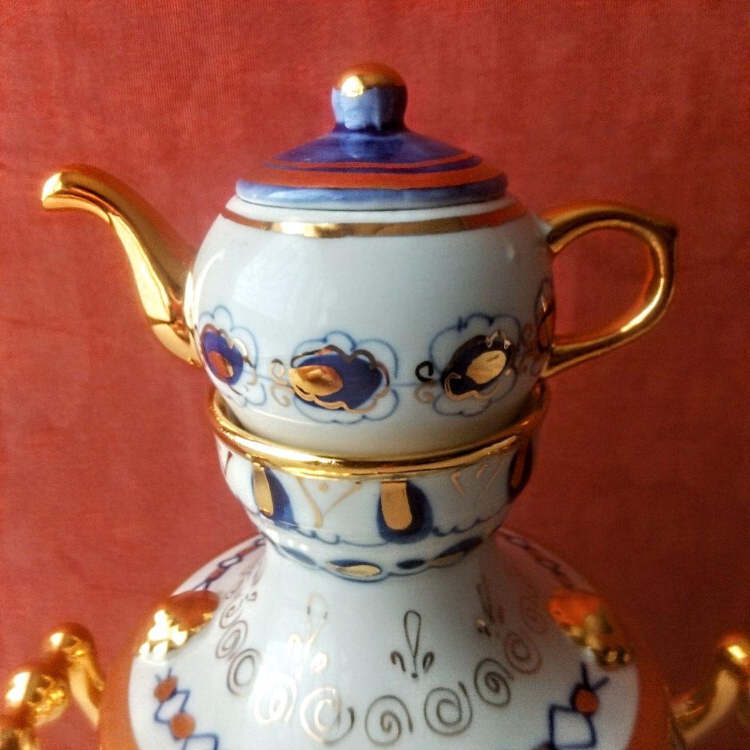 美品◆旧ソ連製◆グジェリ陶器 サモワール 置物 ヴィンテージ ハンドペイント