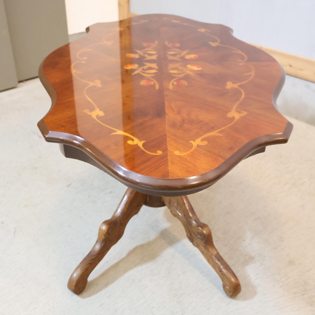 アンティーク調 カフェテーブル 円形 ロココ調 象嵌細工 エレガント 洋風