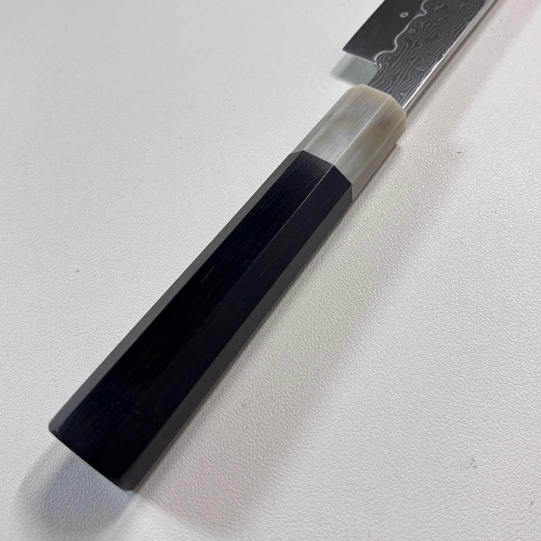 尺　300mm 墨流しダマスカス 柳刃包丁 黒檀本 牛八角柄　刺身包丁 和包丁︑