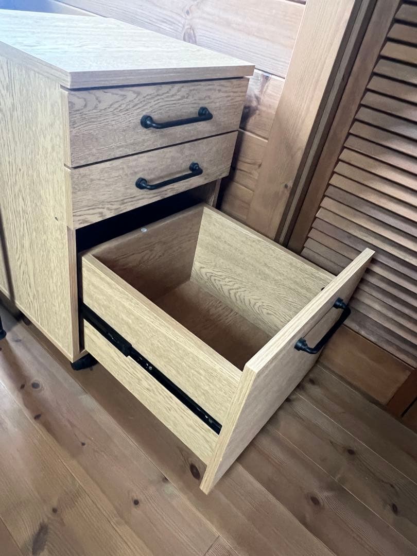 【美品LOWYA】ナチュラルカラーデスク キャスター付きキャビネットセット