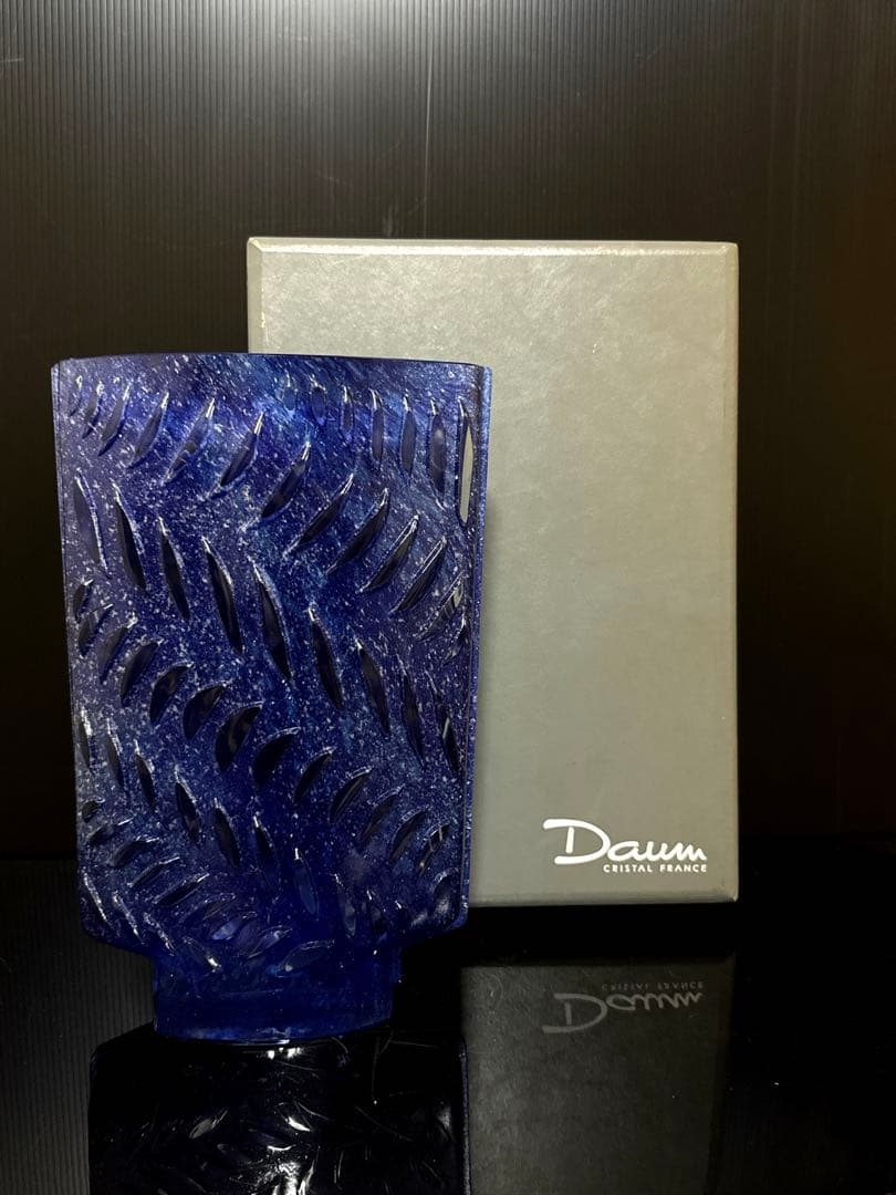 特大 Daum France クリスタル 青マーブル ガラス 花瓶 廃盤 貴重