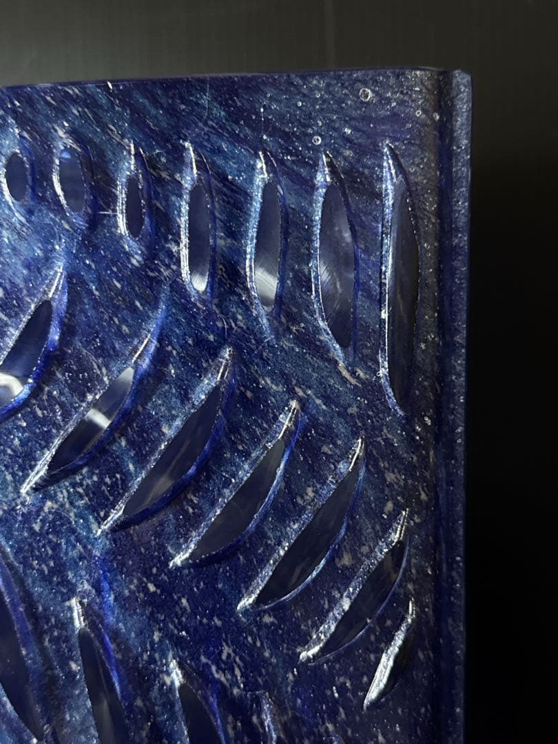 特大 Daum France クリスタル 青マーブル ガラス 花瓶 廃盤 貴重