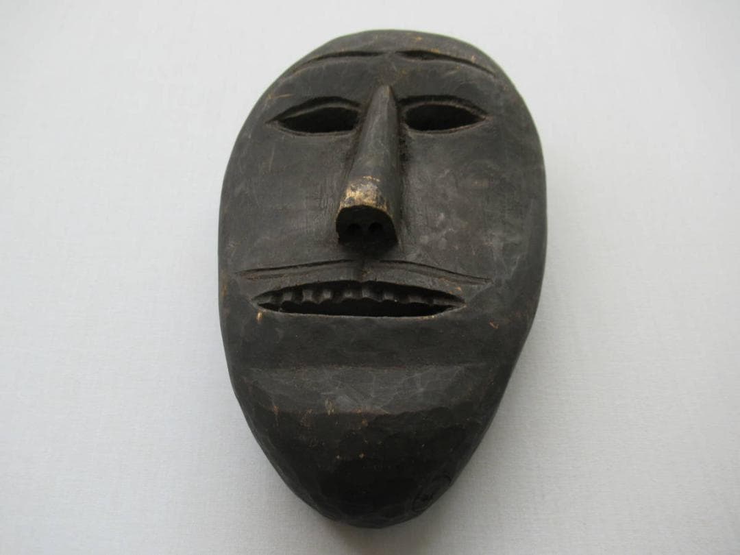希少1970年代購入◆アフリカ コンゴ民主共和国 レガ部族黒顔 民族仮面/マスク