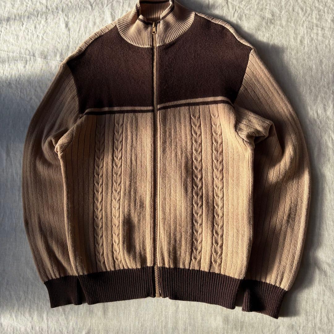 【希少】OLD STUSSY バイカラー ジップニット ブラウン ベージュ M