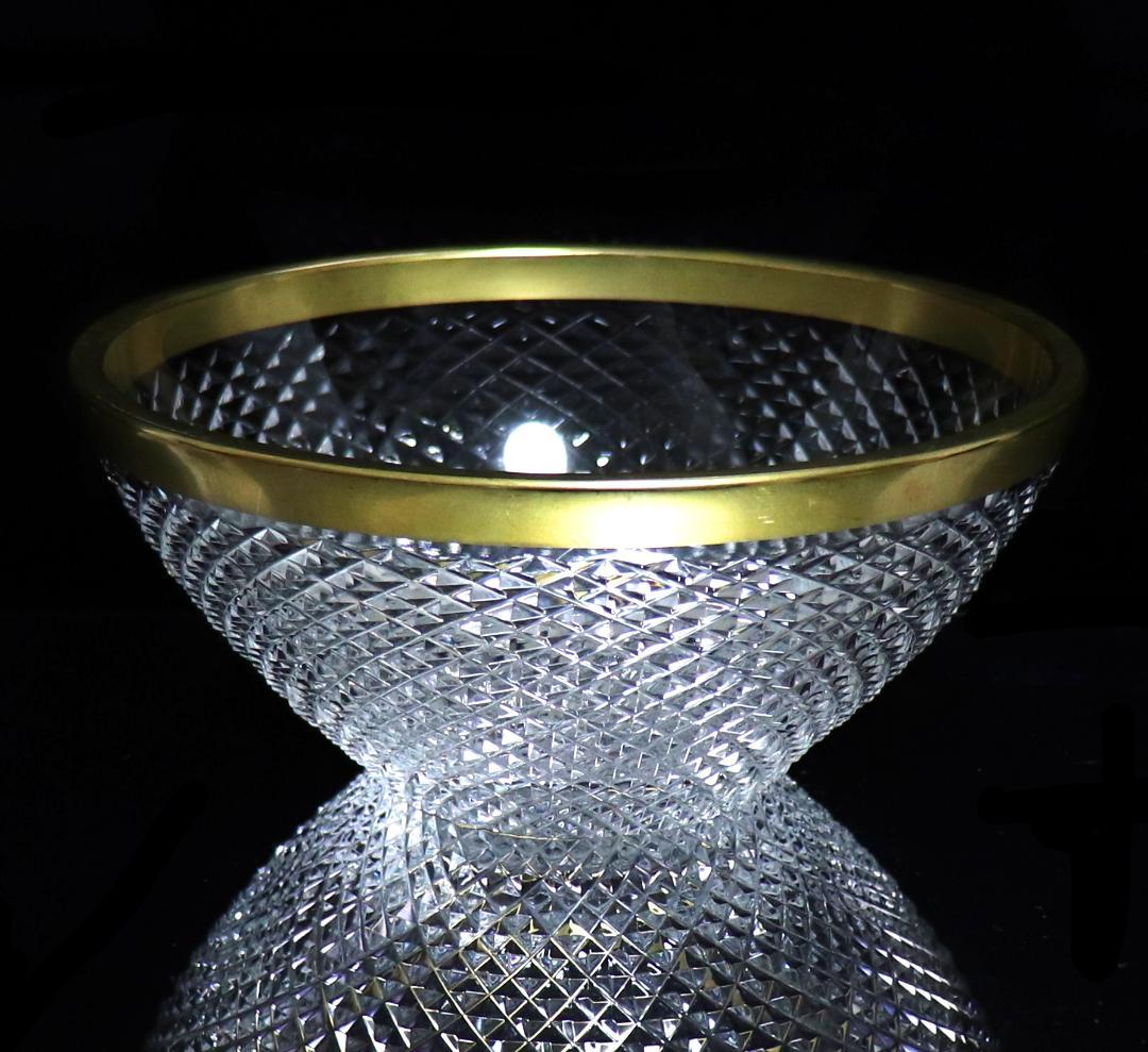 オールド・バカラ 春海商店特注 金縁霰切子鉢 大型 ギヤマン 義山 茶懐石道具