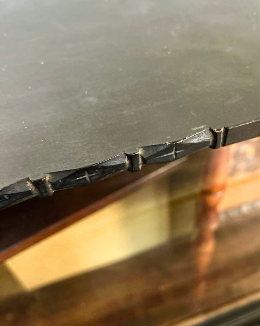 昭和初期 壁掛けガラス飾り棚｜黒塗り木製 薄型 軽量 古家具 アンティーク