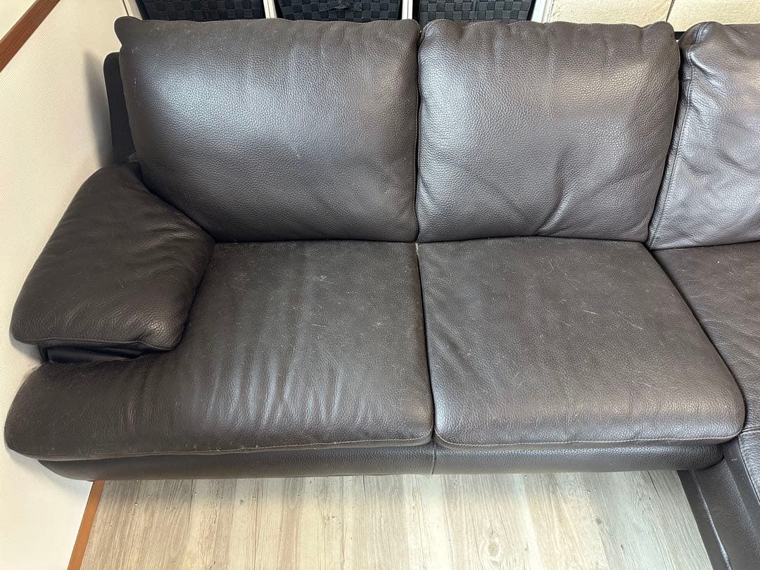 iDC 大塚家具 ソファ L型 220cm x 160cm 3人掛け 総革張り