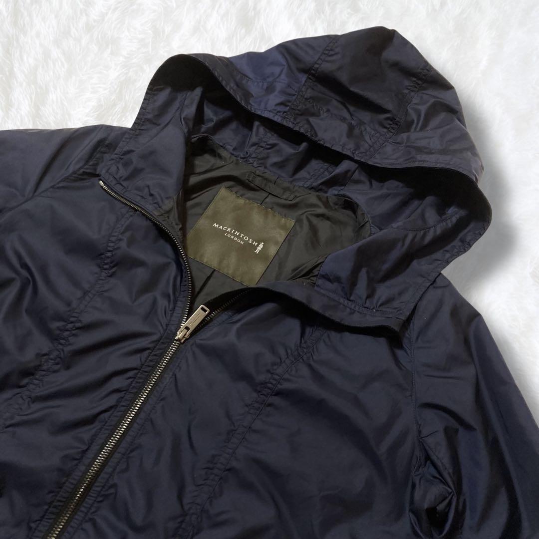 美品 マッキントッシュ ロンドン 撥水 ナイロンコート フーデッド ネイビー M
