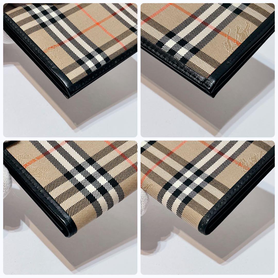 極美品 バーバリー ノバチェック ホースロゴ レザー キャンバス 名刺入れ