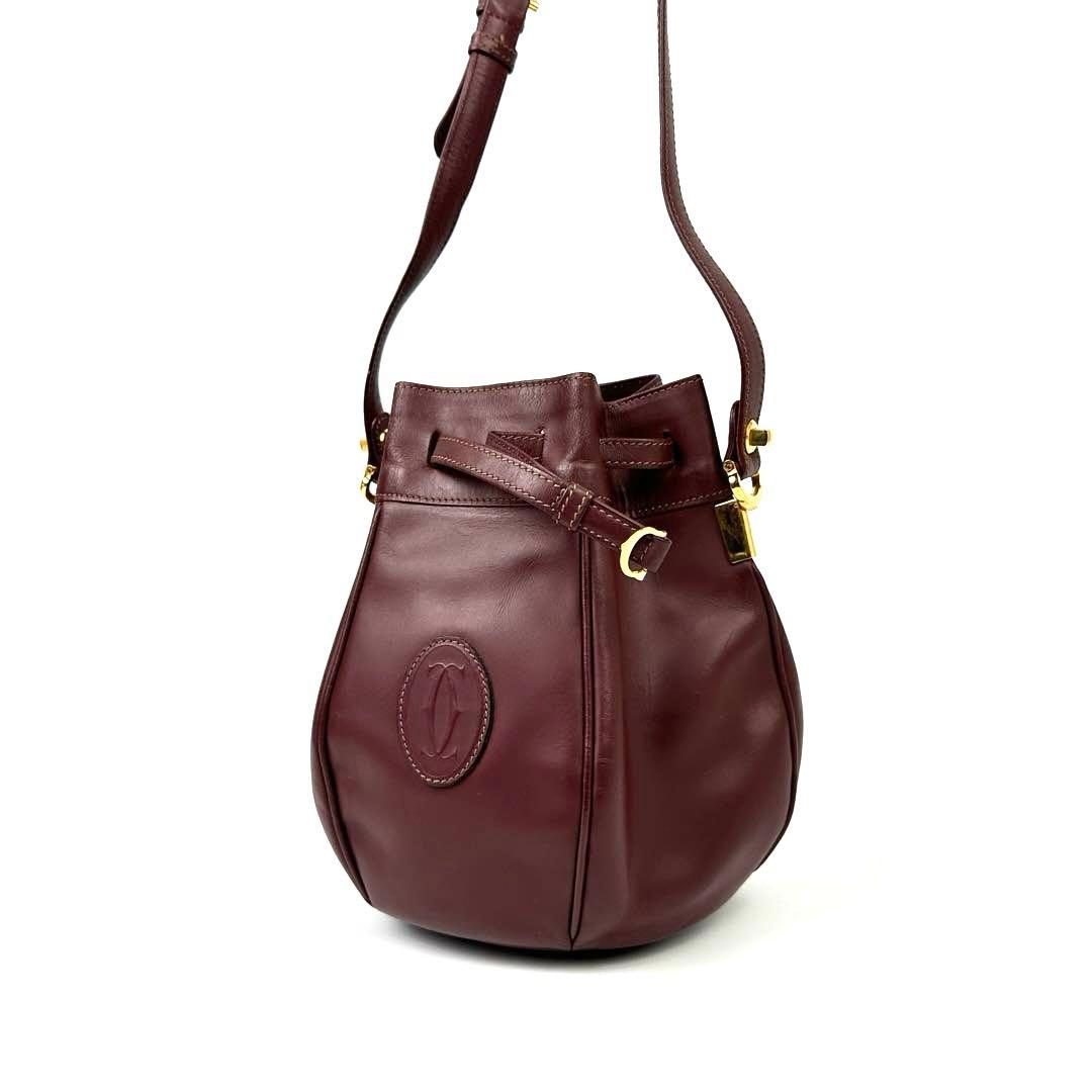 【美品】カルティエ　マストライン　ショルダーバッグ　ゴールド金具　赤茶系　レザー