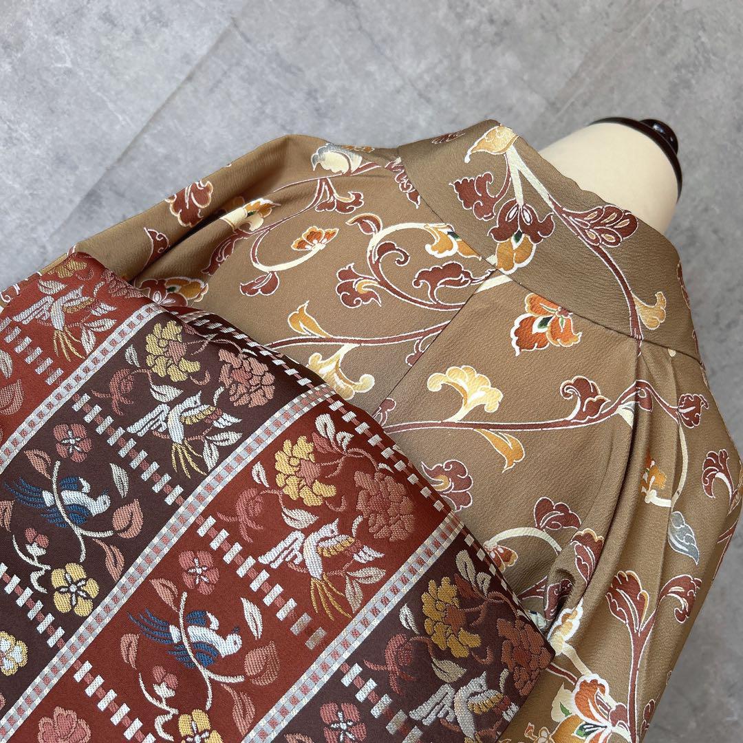 小紋　フルセット　着物　正絹　唐草　マスタードイエロー