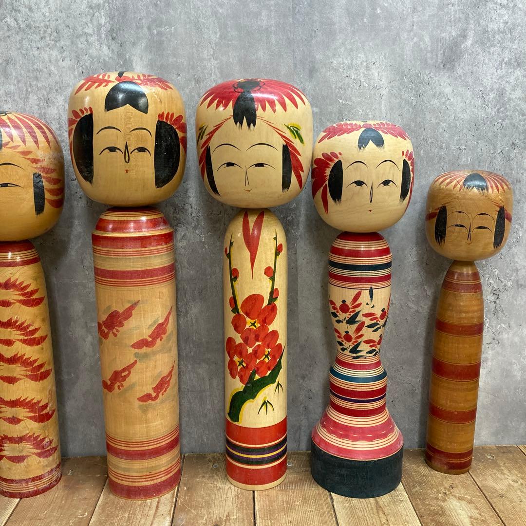 D-3 【希少】伝統こけし 6点セット まとめ売り（鳴子系・記念文字入り含む）