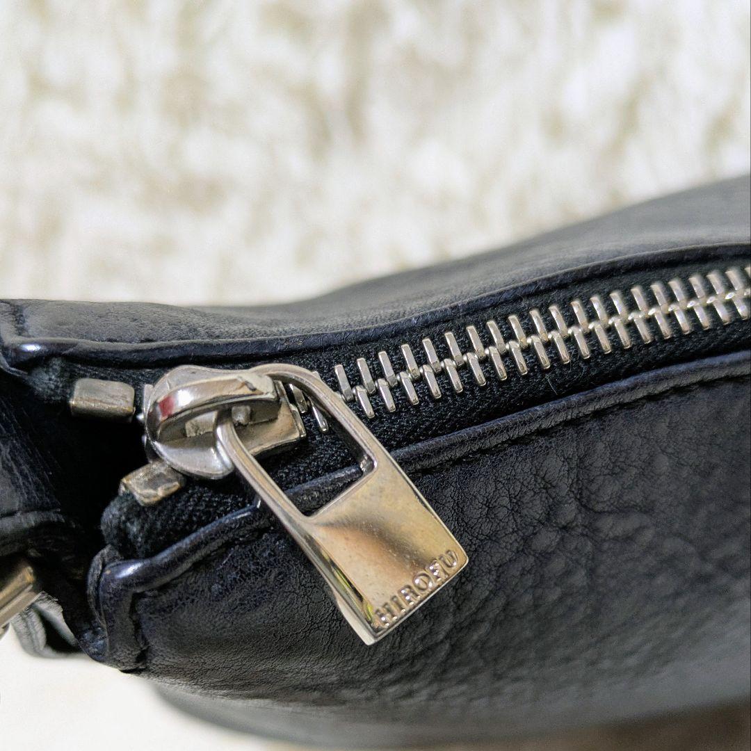 ヒロフ HIROHU 2way シボ加工　レザー ショルダーバッグ　ブラック