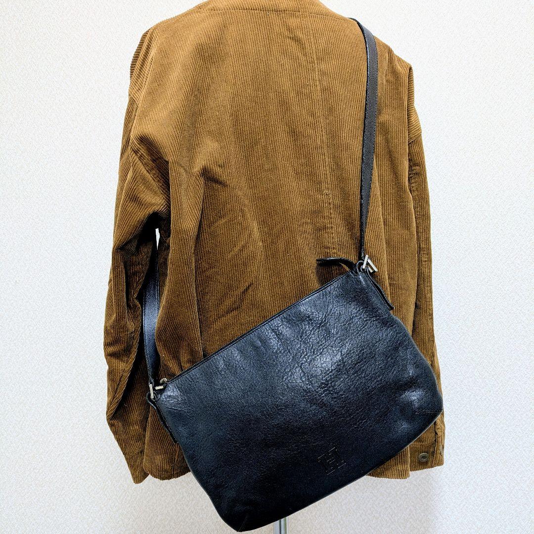 ヒロフ HIROHU 2way シボ加工　レザー ショルダーバッグ　ブラック