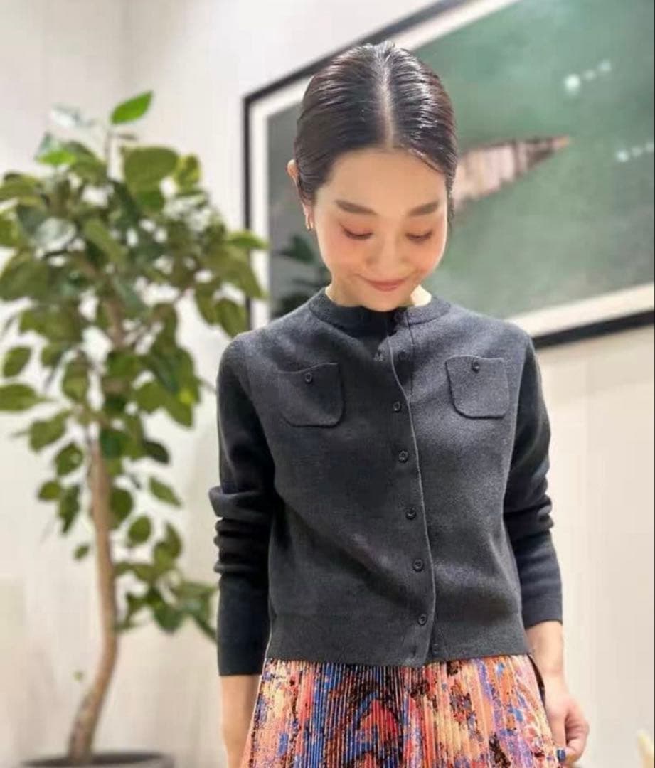 未使用品CABaN コットンカシミヤ クルーネックカーディガン チャコール S