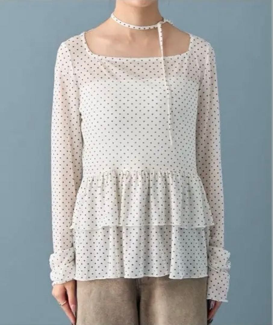 mystic ドットティアードプルオーバー　Vネックカーディガン　セット