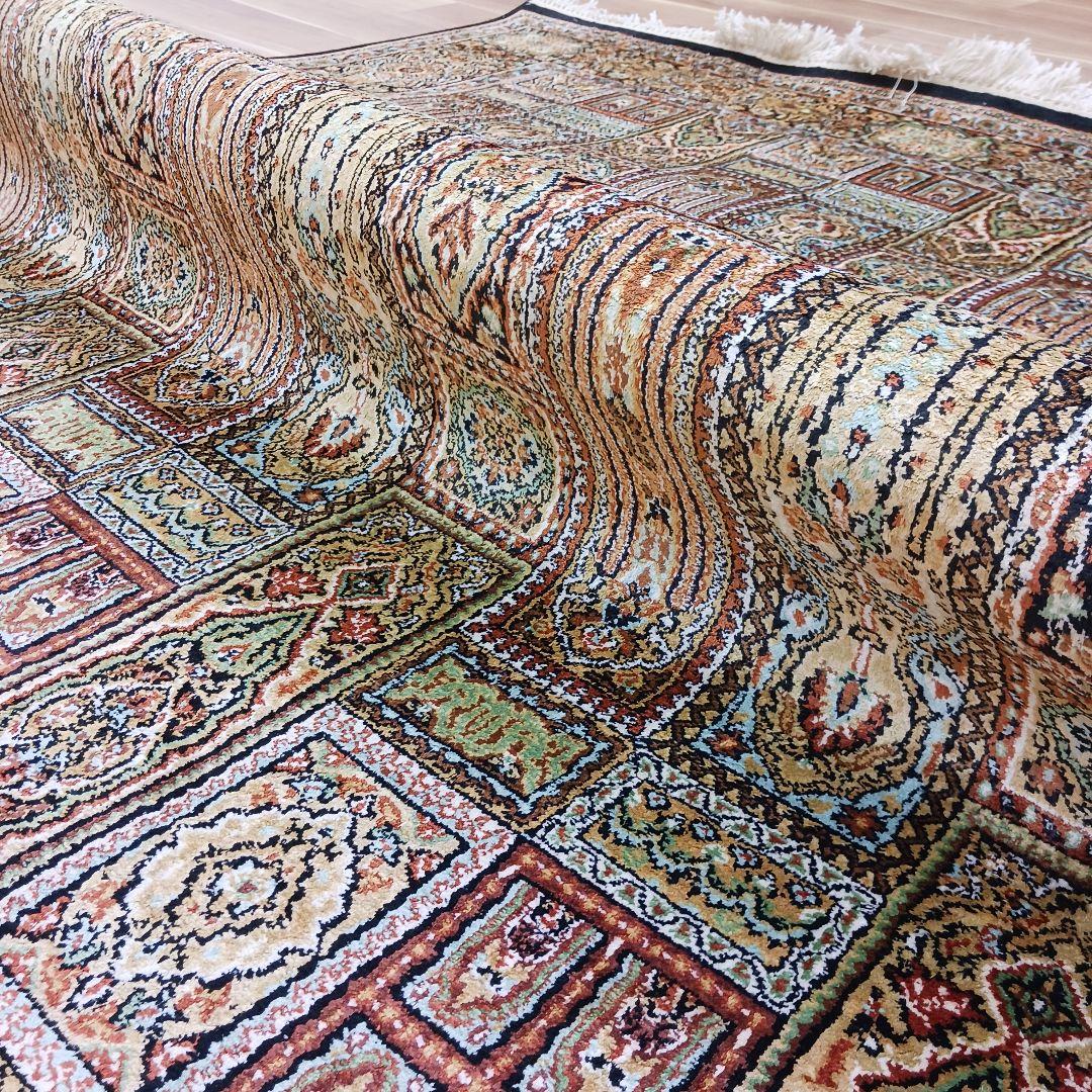 Y3319 高級インド絨毯 シルク×コットン 手織り 大判269×186㎝