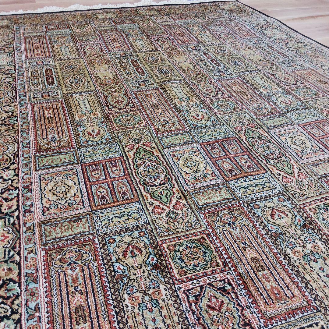 Y3319 高級インド絨毯 シルク×コットン 手織り 大判269×186㎝