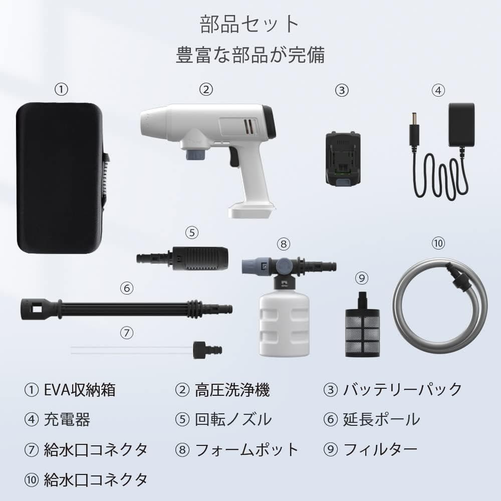 高圧洗浄機 洗車 コードレス 充電式 軽量コンパクト 大容量バッテリー 屋外用