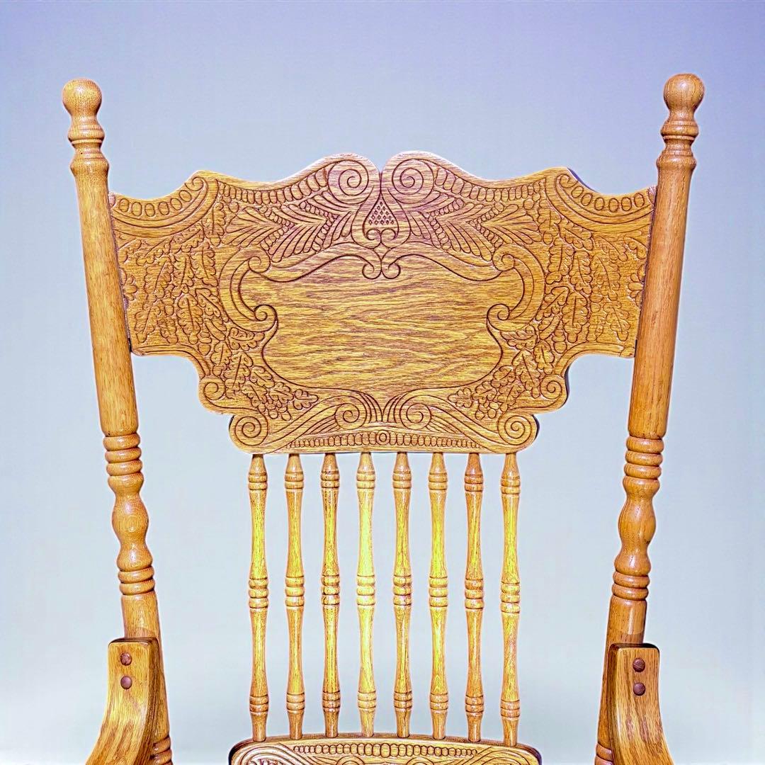 ✨超美品✨ ヴィンテージ 台湾製 ロッキングチェア オーク無垢 彫刻入り