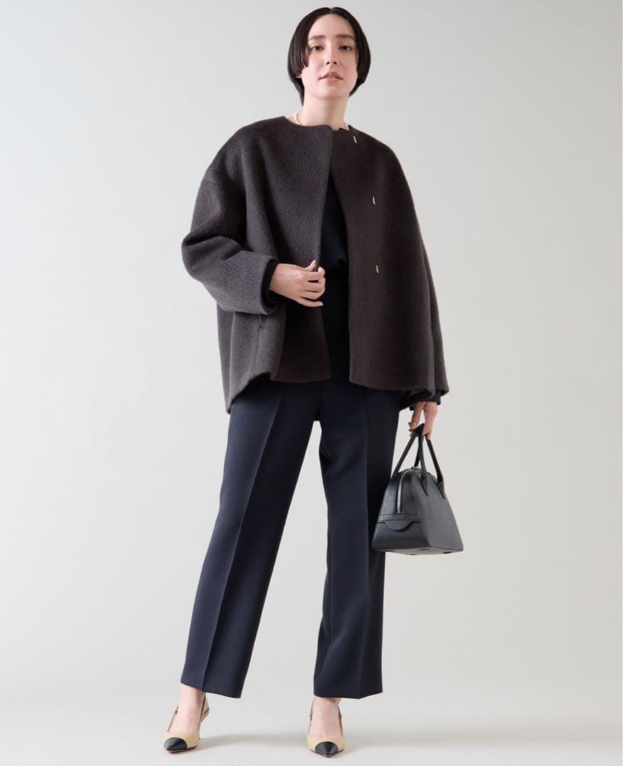 新品未使用　マルティニーク　定番　ノーカラーコート シャギー　グレー