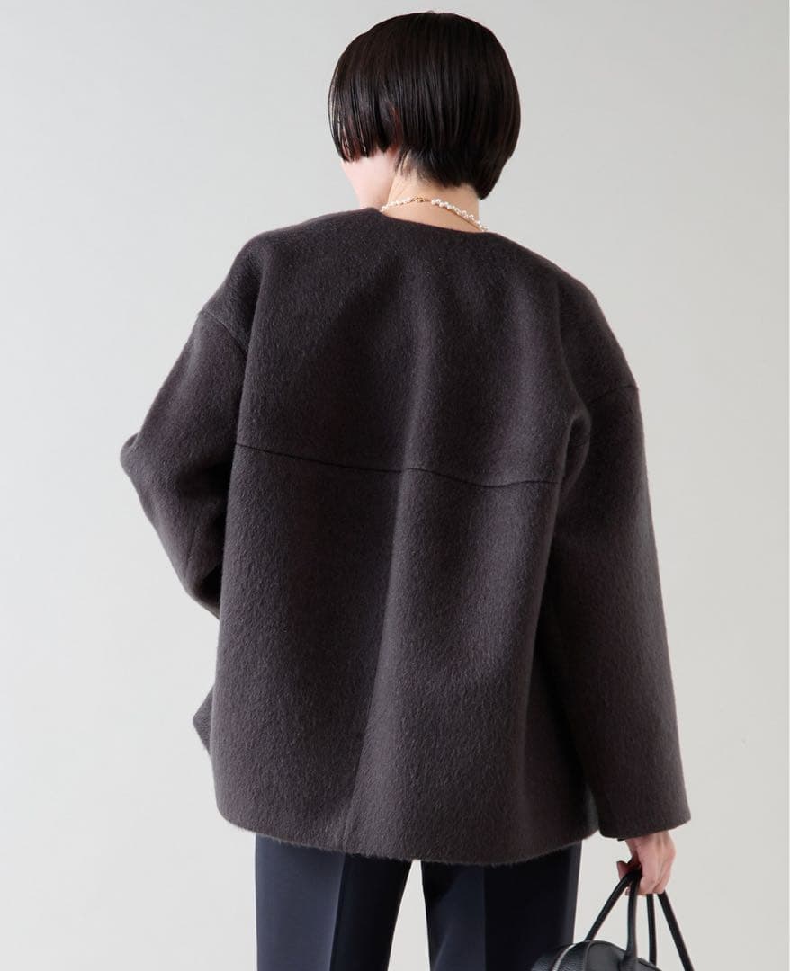 新品未使用　マルティニーク　定番　ノーカラーコート シャギー　グレー