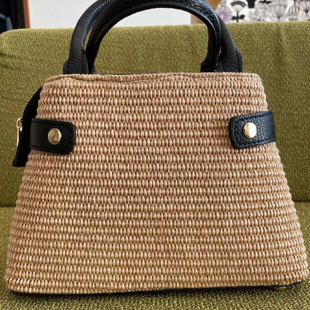 L’ARTIGIANO かごバッグ ベージュ ブラック イタリア製