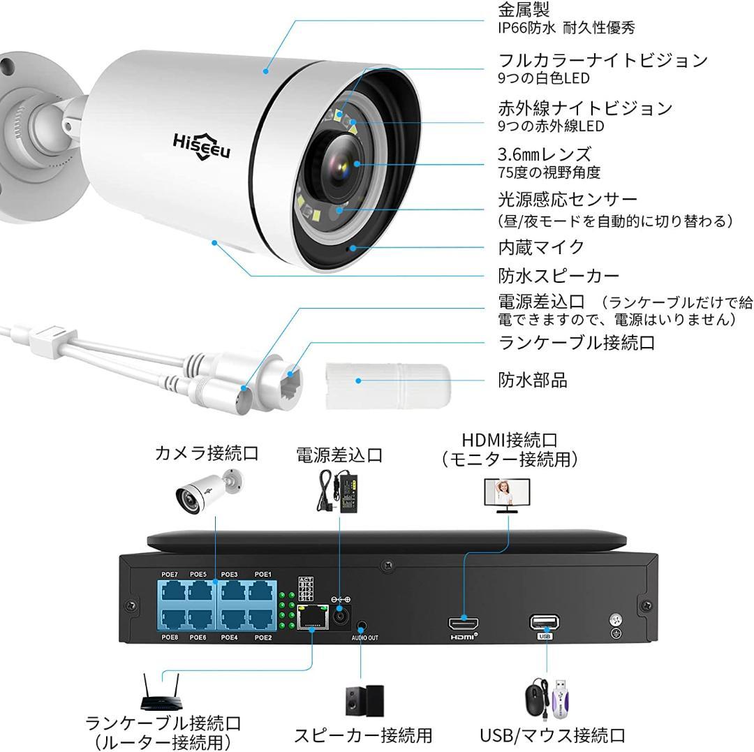 【Aランク】POE接続10インチ一体型3TBHDDNVR500万画素カメラ4台