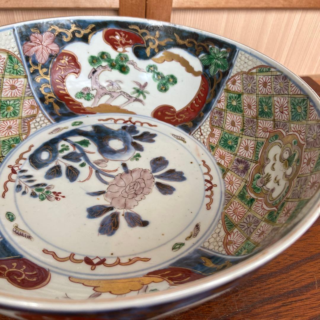 色絵古伊万里金彩牡丹瑞雲四方割文鉢