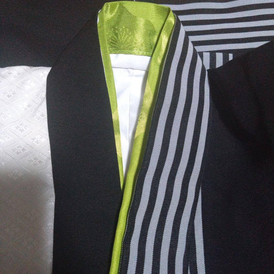 三歳★美品★モダン★チェック被布＆黒ストライプ着物＆雪駄18