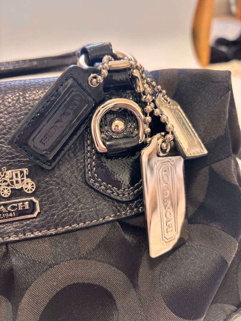 美品　COACH キャンバス×レザー ショルダーバッグ ハンドバッグブラック系