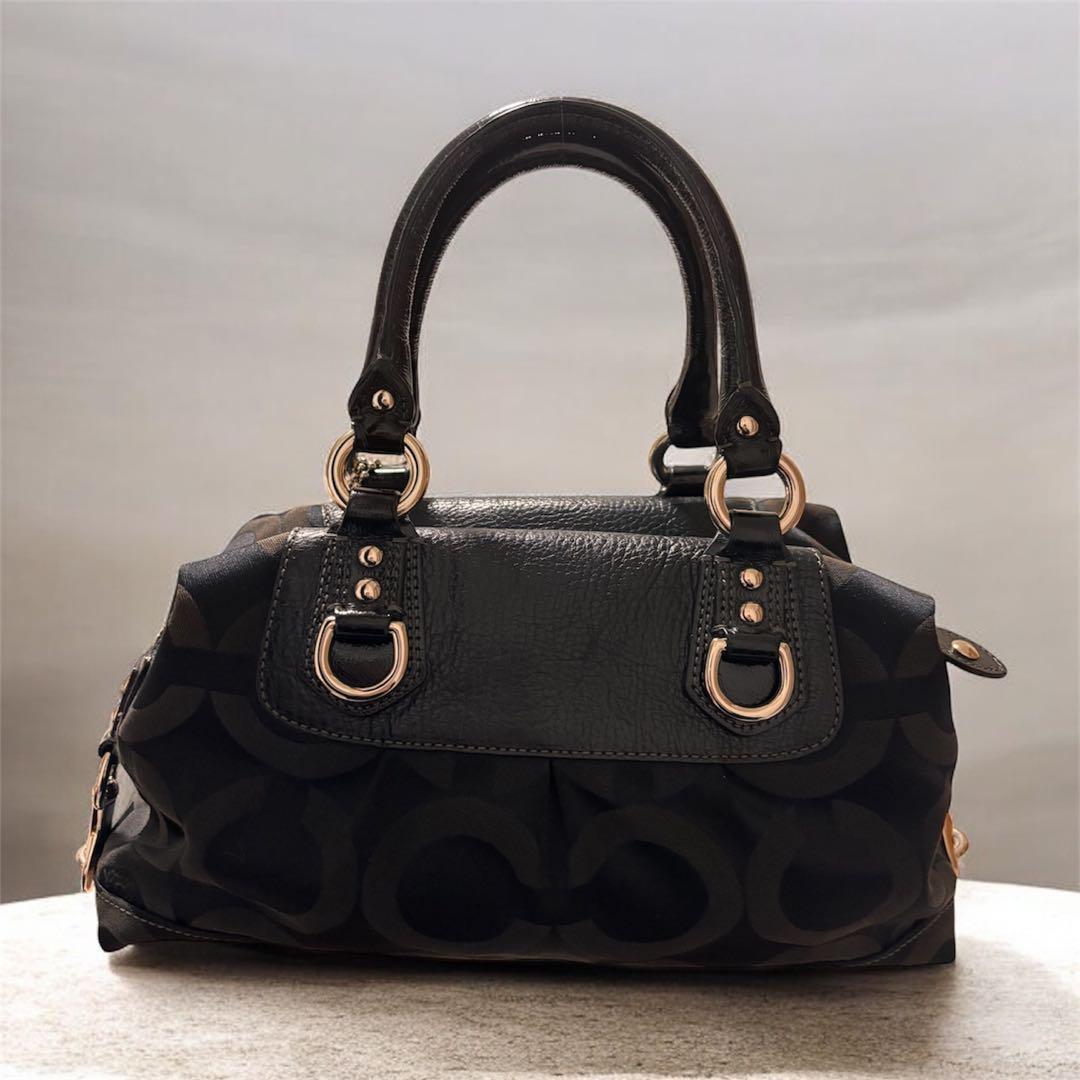 美品　COACH キャンバス×レザー ショルダーバッグ ハンドバッグブラック系