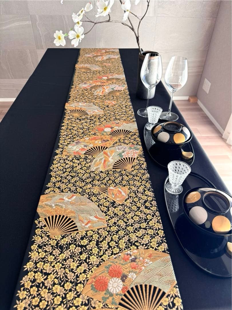 ︎専用◼︎C1279◼︎オーダー品 高級袋帯 正絹 扇 枝垂れ桜 箔(〜260cm)