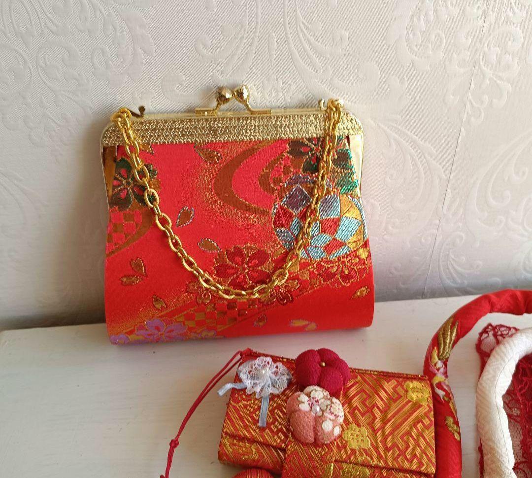 アンティーククリーム色着物と赤の作り帯☆七五三７歳セット