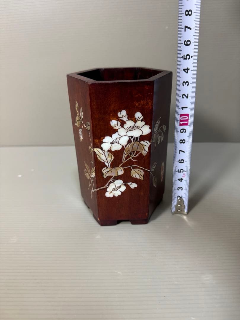 2288 紅木 象嵌 花立 中華アンティーク　時代物