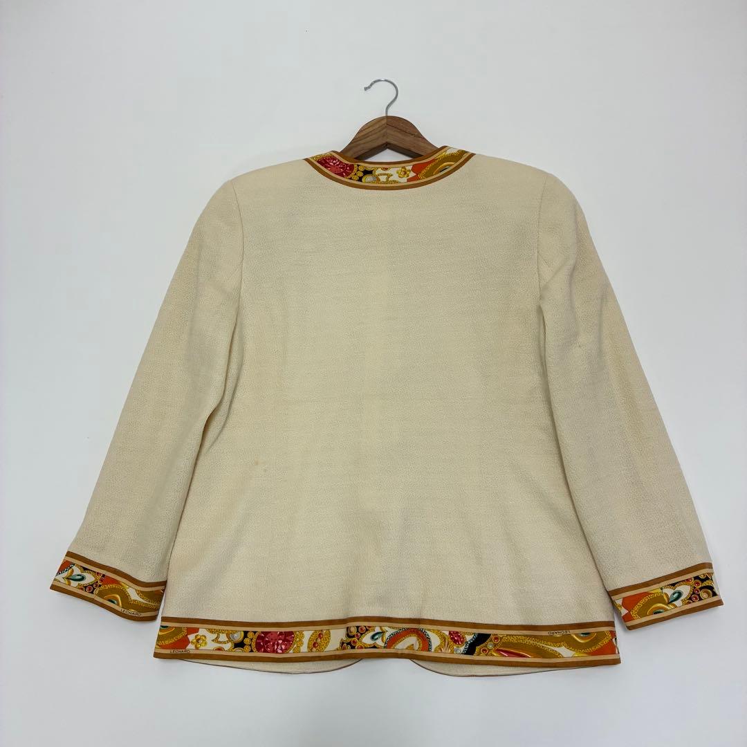 LEONALD レオナール☆微ラメノーカラージャケット 13号 Vネック