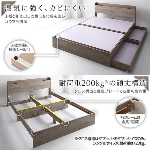 ベッドダブル ボンネルコイルマットレス付きグレージュ収納付きds-2423286