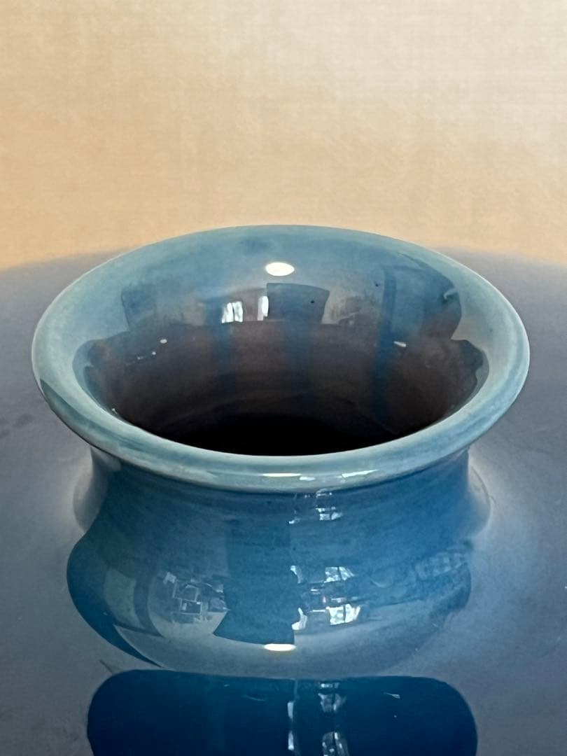 【大型】人間国宝 三代 徳田八十吉（正彦銘）碧明釉 小紋壺 管理T291