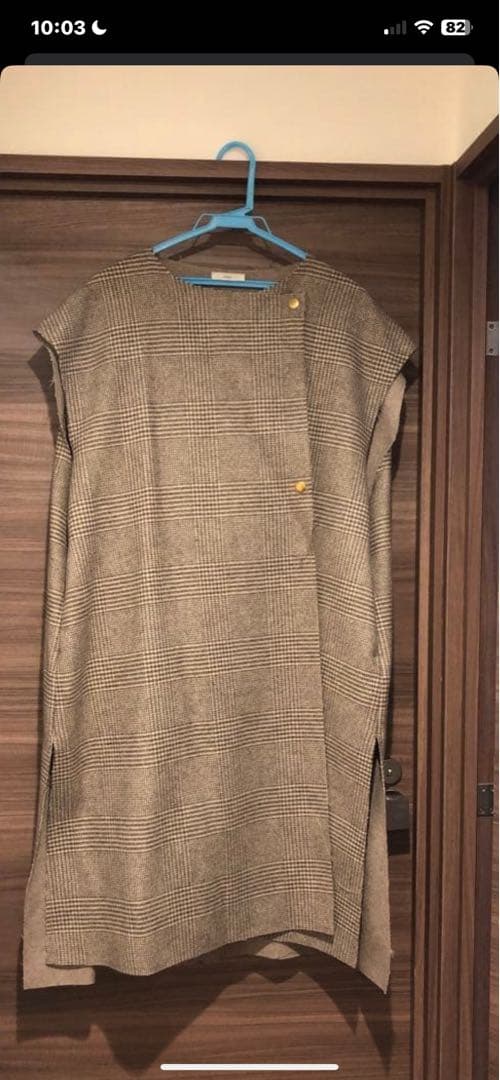 yori チェックロングジレ ブラウン