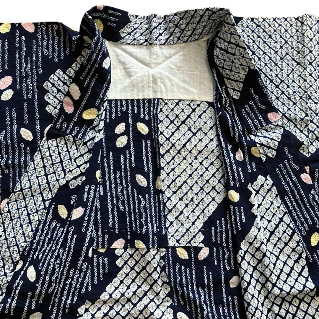 有松鳴海絞り 浴衣 未使用品 綿 バチ衿 夏着物　ネイビー 紺色 しつけ糸 逸品