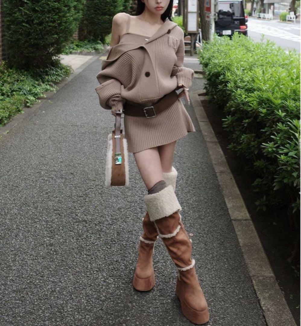 Darich ローウエストデザインニットワンピース